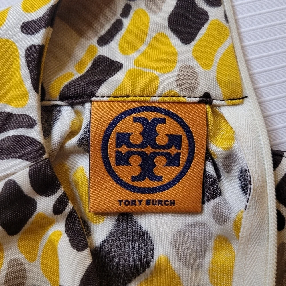 Tory Burch 100% Silk Abstract Geometric Yellow and Brown Print Dress sz S